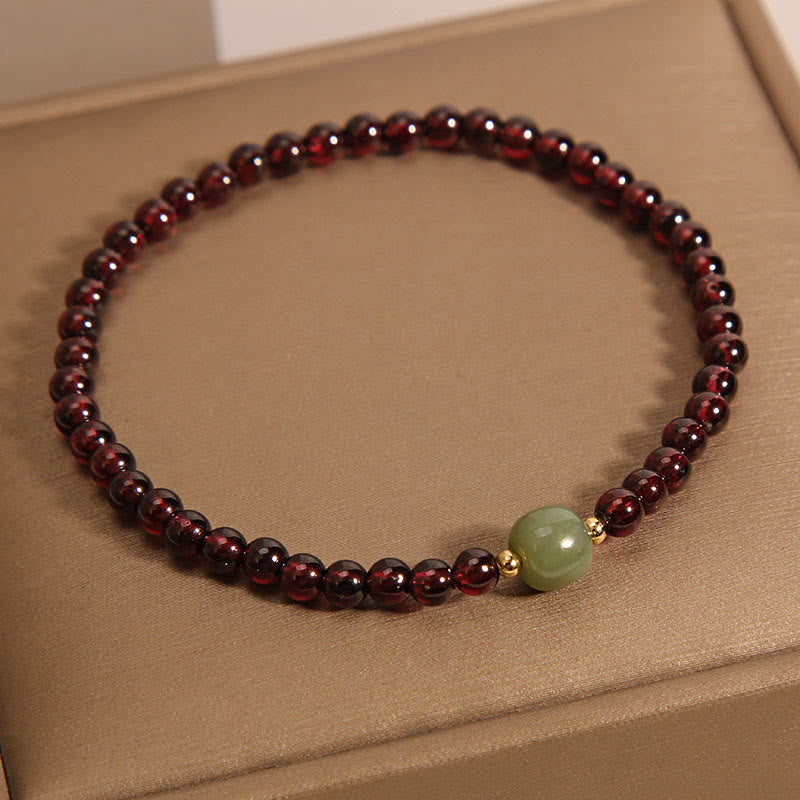 KarmaRipple's Authentic 3mm Ultra-thin Garnet Hetian Jade Beadwork Stability Bracelet p1