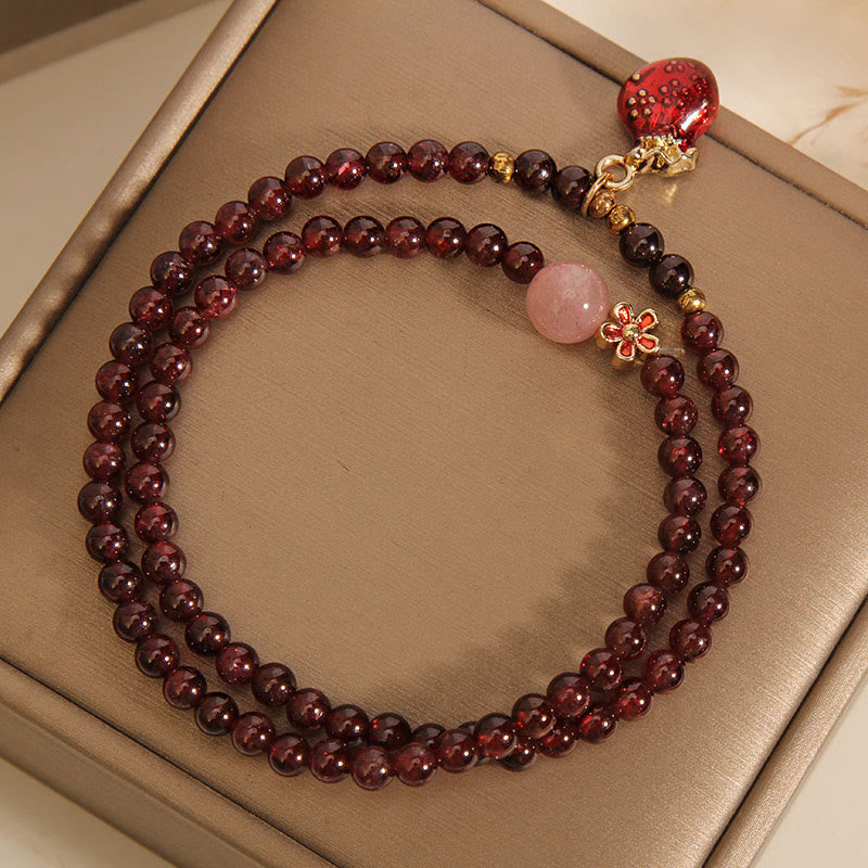 KarmaRipple's Authentic 3mm Ultra-thin Garnet Rose Quartz Beadwork Money Bag Bell Flower Protection Bracelet p5