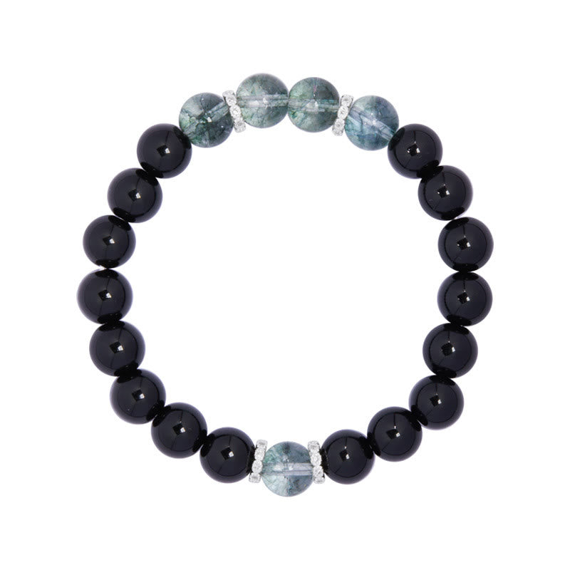 KarmaRipple's 925 Sterling Silver Black Obsidian Green Phantom Strength Bracelet p11