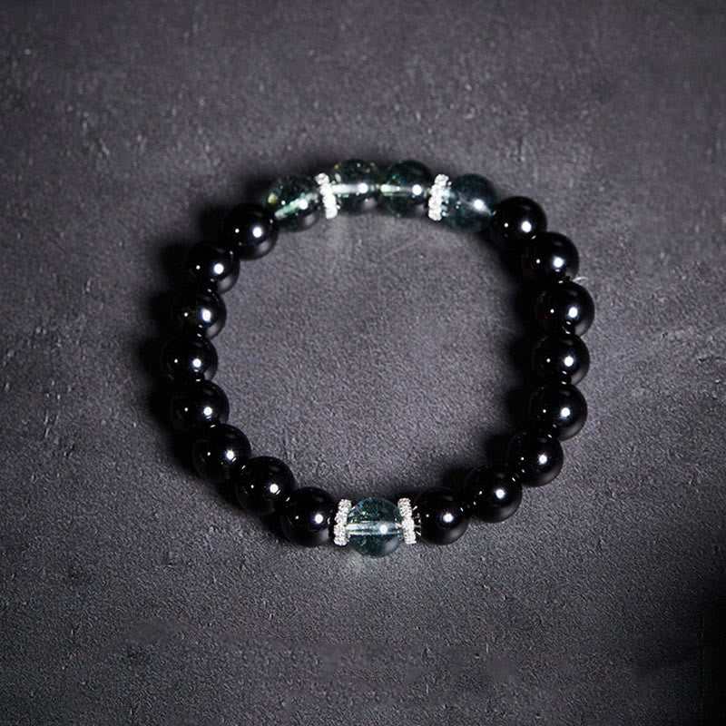KarmaRipple's 925 Sterling Silver Black Obsidian Green Phantom Strength Bracelet p3