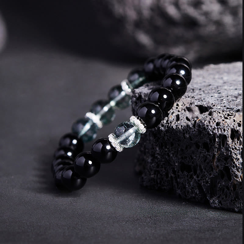 KarmaRipple's 925 Sterling Silver Black Obsidian Green Phantom Strength Bracelet p2