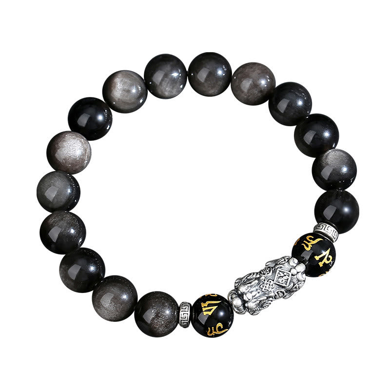 KarmaRipple's 999 Sterling Silver PiXiu Authentic Black Obsidian Strength Bracelet p13