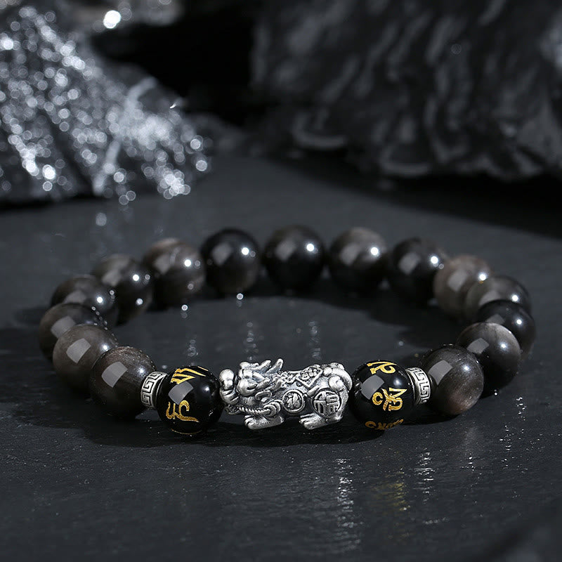 KarmaRipple's 999 Sterling Silver PiXiu Authentic Black Obsidian Strength Bracelet p1