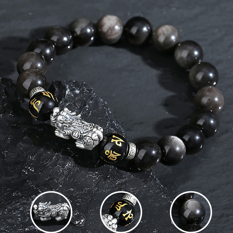 KarmaRipple's 999 Sterling Silver PiXiu Authentic Black Obsidian Strength Bracelet p4
