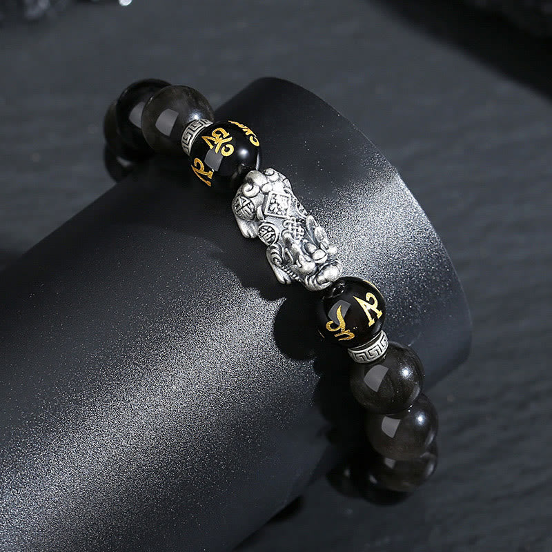 KarmaRipple's 999 Sterling Silver PiXiu Authentic Black Obsidian Strength Bracelet p2