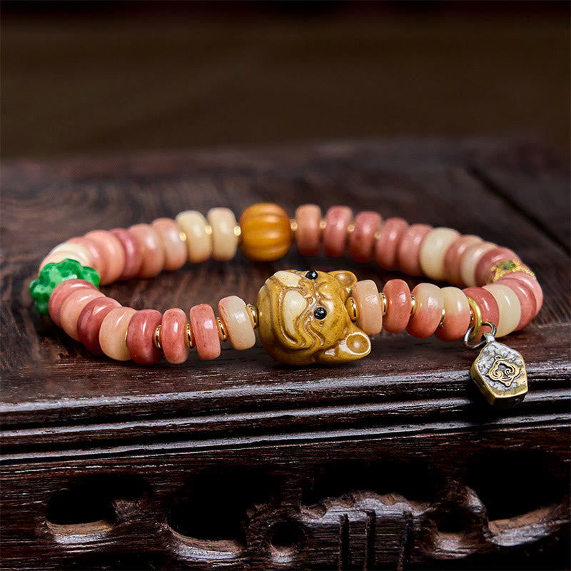 KarmaRipple's Authentic Tibetan Camel Bone Purple Blood Beadwork Pug Fortune Bracelet p6