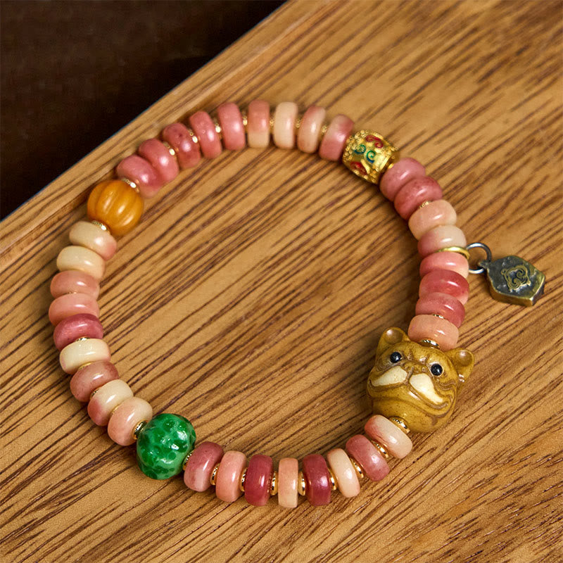 KarmaRipple's Authentic Tibetan Camel Bone Purple Blood Beadwork Pug Fortune Bracelet p2