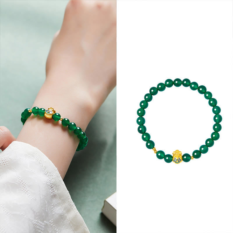KarmaRipple's 999 Sterling Silver Fortunate Bag Green Chalcedony Calm Bracelet p10