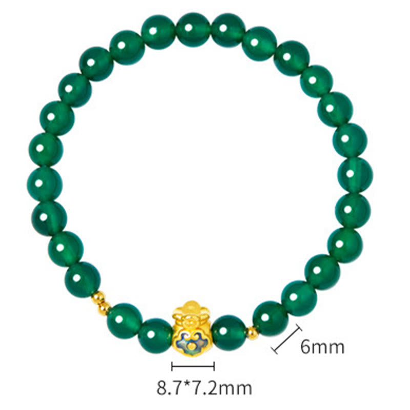 KarmaRipple's 999 Sterling Silver Fortunate Bag Green Chalcedony Calm Bracelet p12