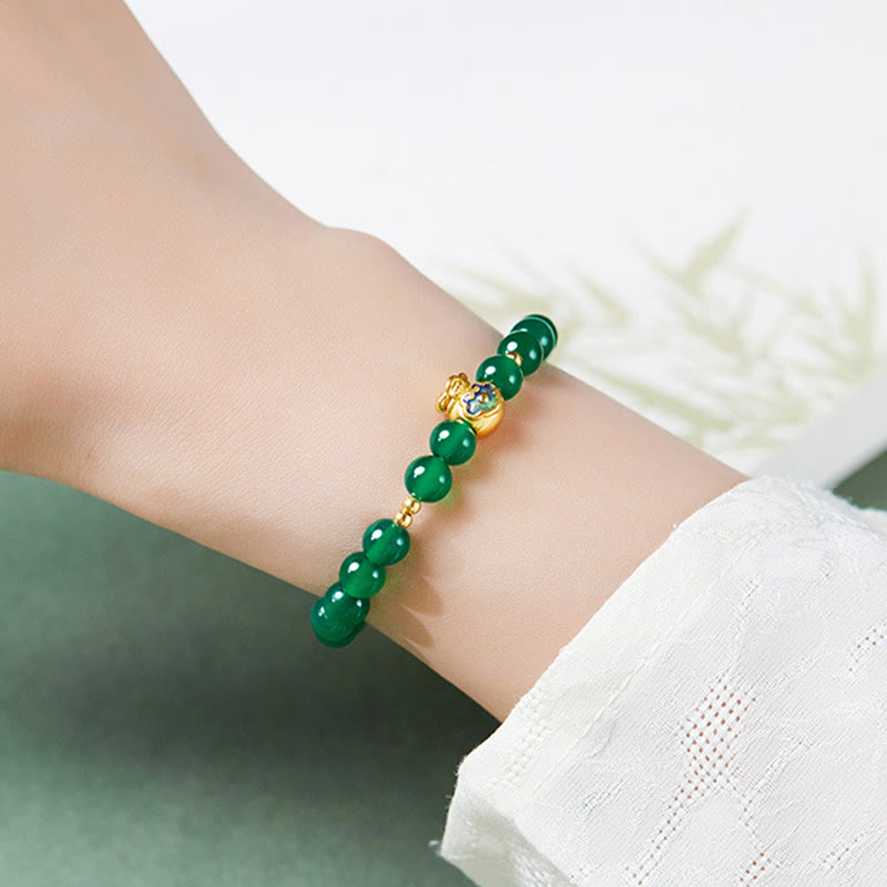 KarmaRipple's 999 Sterling Silver Fortunate Bag Green Chalcedony Calm Bracelet p8