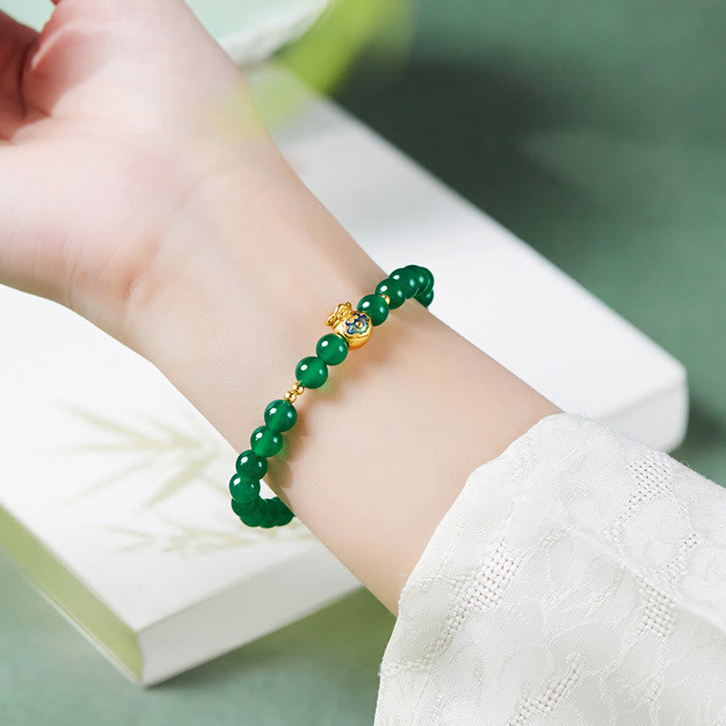 KarmaRipple's 999 Sterling Silver Fortunate Bag Green Chalcedony Calm Bracelet p5