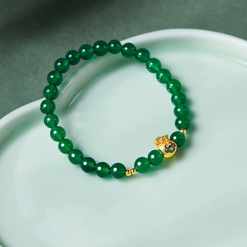 KarmaRipple's 999 Sterling Silver Fortunate Bag Green Chalcedony Calm Bracelet p3
