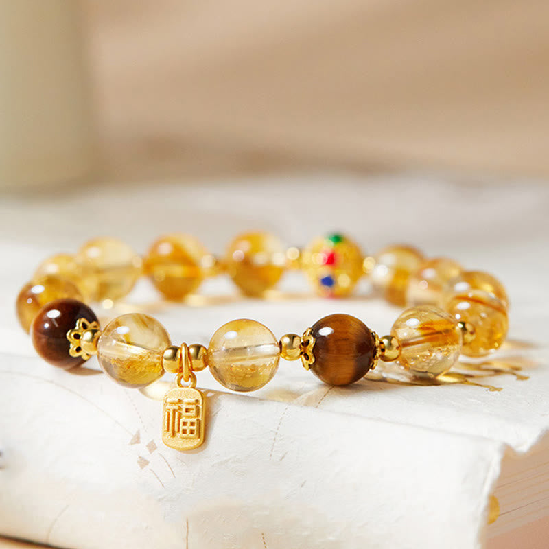 KarmaRipple's 925 Sterling Silver Fu Character Citrine Tiger Eye Protection Bracelet p3