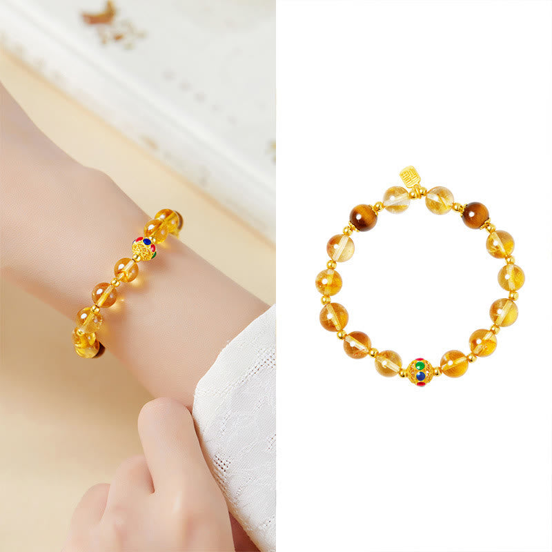 KarmaRipple's 925 Sterling Silver Fu Character Citrine Tiger Eye Protection Bracelet p12