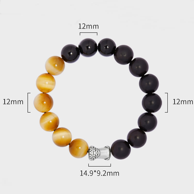KarmaRipple's 999 Sterling Silver Ebony Tiger Eye Black Obsidian Relax Bracelet p12