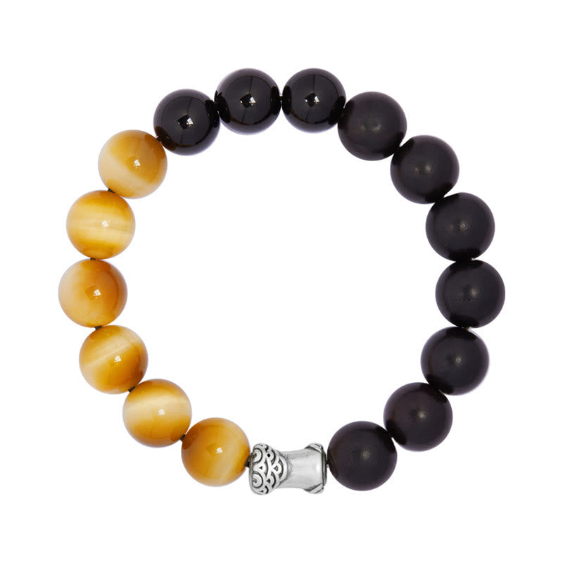 KarmaRipple's 999 Sterling Silver Ebony Tiger Eye Black Obsidian Relax Bracelet p11