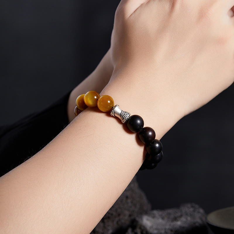 KarmaRipple's 999 Sterling Silver Ebony Tiger Eye Black Obsidian Relax Bracelet p5