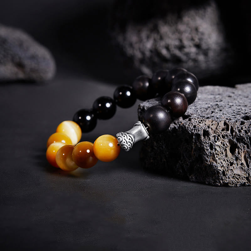 KarmaRipple's 999 Sterling Silver Ebony Tiger Eye Black Obsidian Relax Bracelet p2