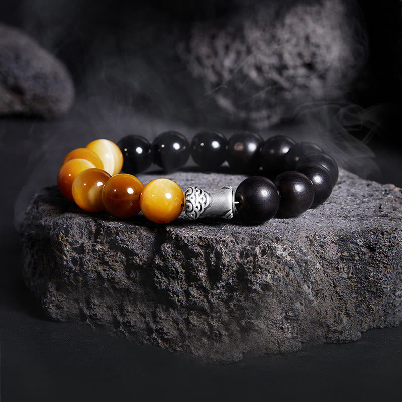 KarmaRipple's 999 Sterling Silver Ebony Tiger Eye Black Obsidian Relax Bracelet p1