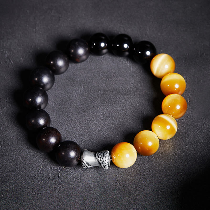 KarmaRipple's 999 Sterling Silver Ebony Tiger Eye Black Obsidian Relax Bracelet p3