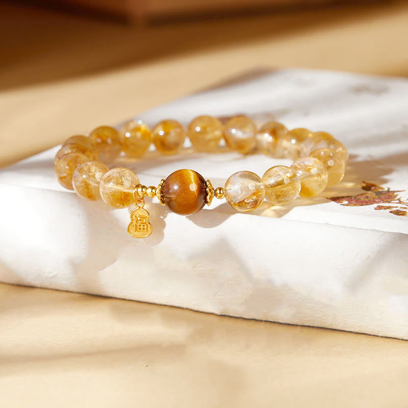 KarmaRipple's 925 Sterling Silver Gourd Fu Character Citrine Tiger Eye Prosperity Bracelet p1