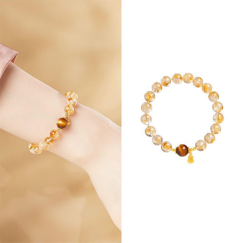 KarmaRipple's 925 Sterling Silver Gourd Fu Character Citrine Tiger Eye Prosperity Bracelet p11