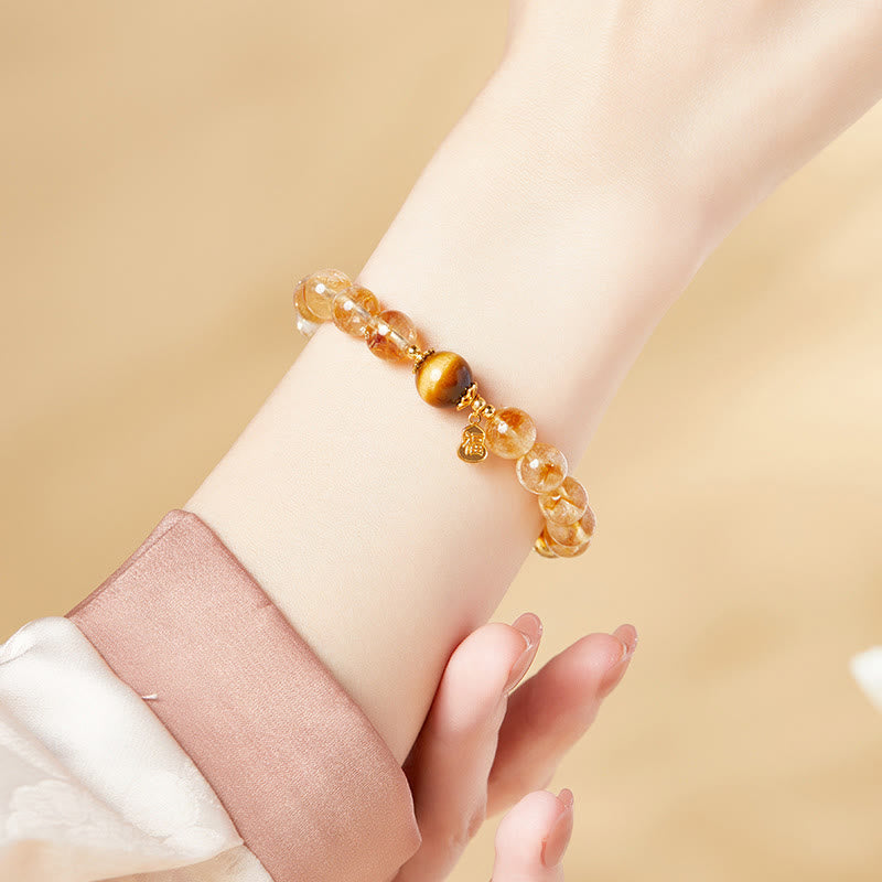 KarmaRipple's 925 Sterling Silver Gourd Fu Character Citrine Tiger Eye Prosperity Bracelet p10