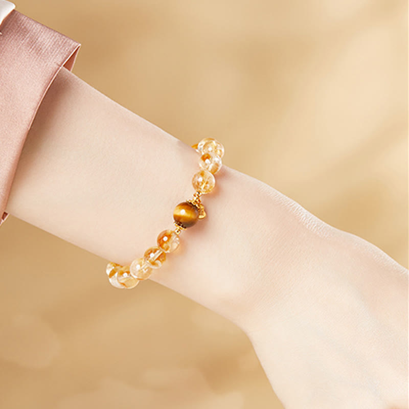 KarmaRipple's 925 Sterling Silver Gourd Fu Character Citrine Tiger Eye Prosperity Bracelet p9