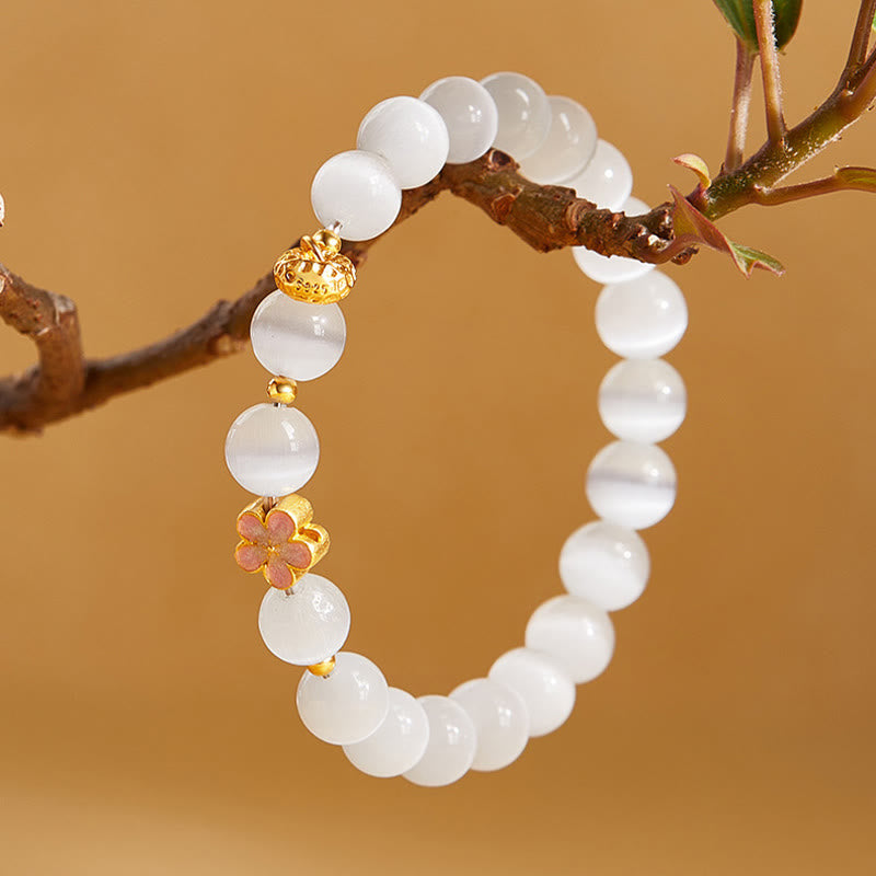KarmaRipple's 925 Sterling Silver Authentic Peach Blossom Ivory Cat's Eye Positive Bracelet p3