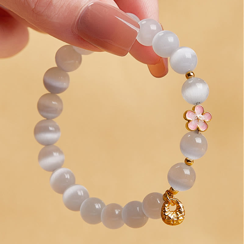 KarmaRipple's 925 Sterling Silver Authentic Peach Blossom Ivory Cat's Eye Positive Bracelet p4