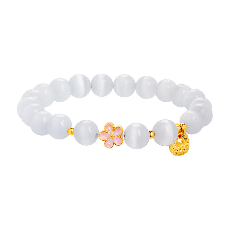 KarmaRipple's 925 Sterling Silver Authentic Peach Blossom Ivory Cat's Eye Positive Bracelet p11