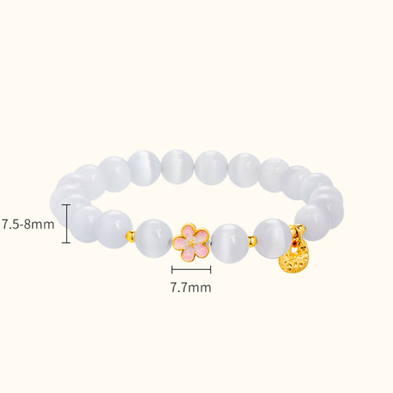 KarmaRipple's 925 Sterling Silver Authentic Peach Blossom Ivory Cat's Eye Positive Bracelet p5