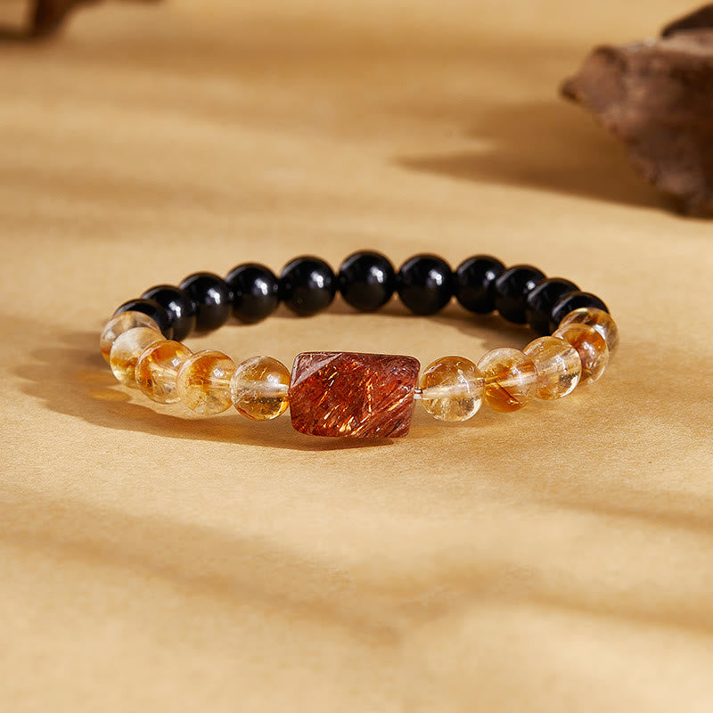 KarmaRipple's Authentic Black Obsidian Citrine Super Seven Gemstone Strength Bracelet p1