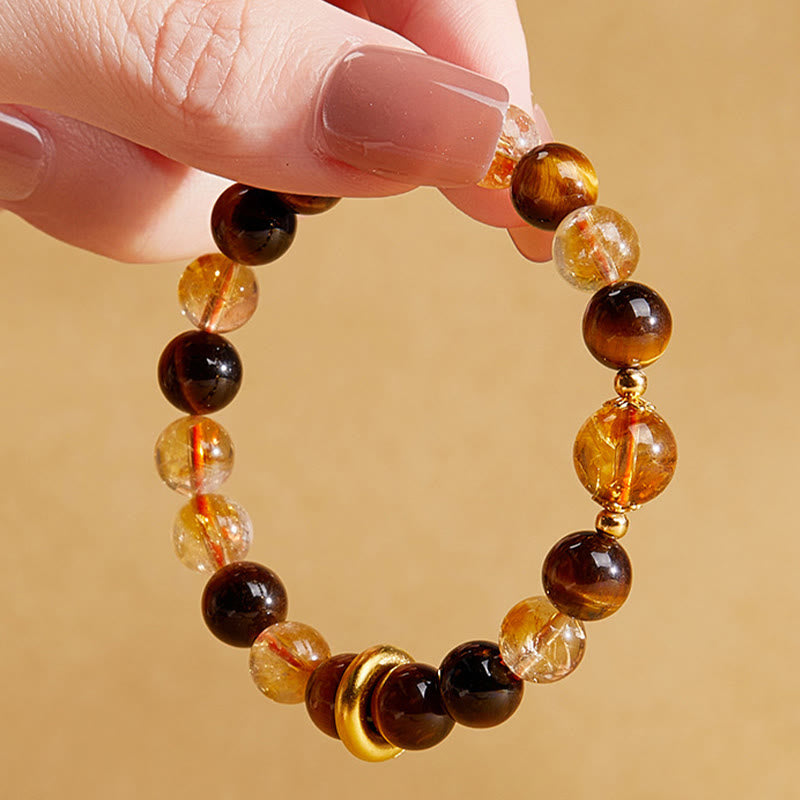 KarmaRipple's 999 Sterling Silver Authentic Citrine Tiger Eye Peace Buckle Protection Bracelet p4