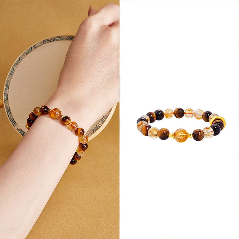KarmaRipple's 999 Sterling Silver Authentic Citrine Tiger Eye Peace Buckle Protection Bracelet p12
