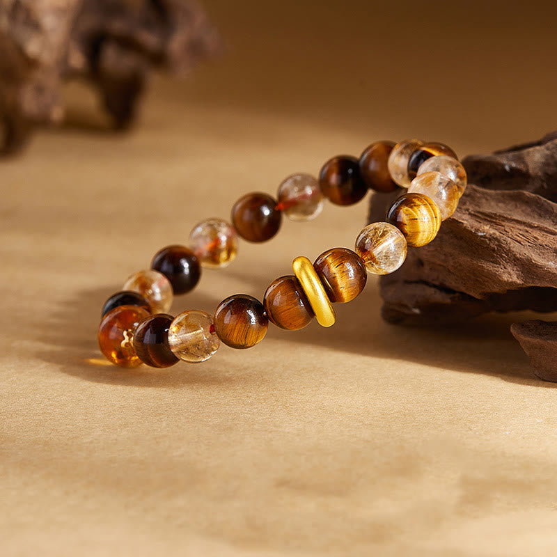 KarmaRipple's 999 Sterling Silver Authentic Citrine Tiger Eye Peace Buckle Protection Bracelet p2