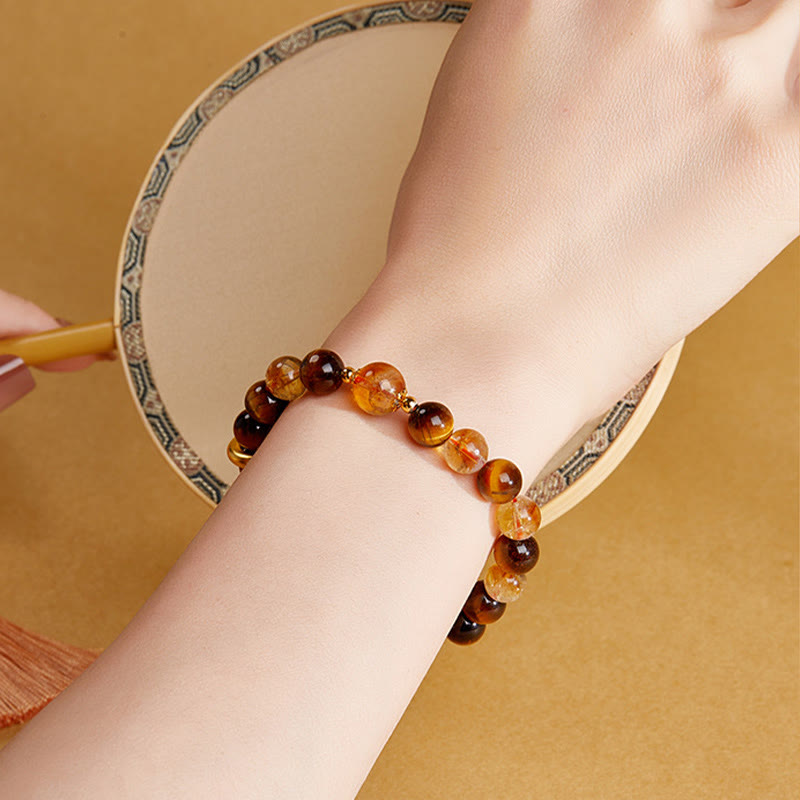 KarmaRipple's 999 Sterling Silver Authentic Citrine Tiger Eye Peace Buckle Protection Bracelet p11