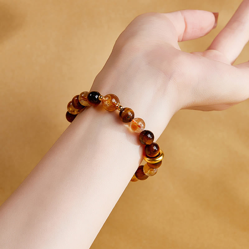 KarmaRipple's 999 Sterling Silver Authentic Citrine Tiger Eye Peace Buckle Protection Bracelet p10