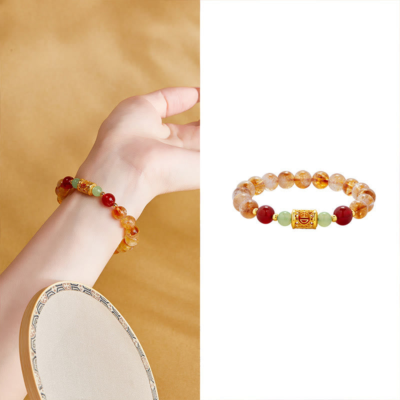 KarmaRipple's 999 Sterling Silver Authentic Citrine Red Agate Hetian Jade Beadwork Protection Bracelet p9