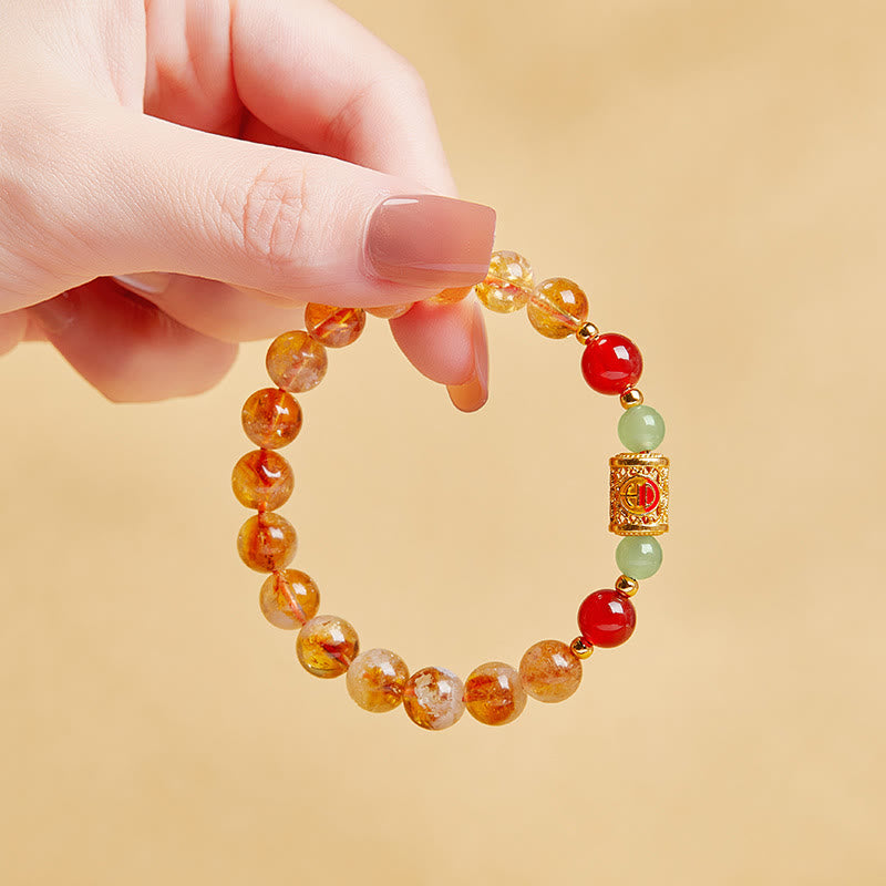 KarmaRipple's 999 Sterling Silver Authentic Citrine Red Agate Hetian Jade Beadwork Protection Bracelet p3