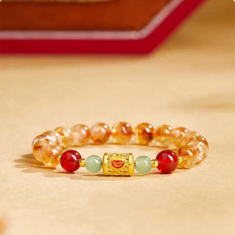 KarmaRipple's 999 Sterling Silver Authentic Citrine Red Agate Hetian Jade Beadwork Protection Bracelet p4
