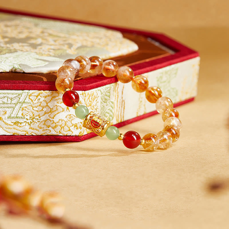 KarmaRipple's 999 Sterling Silver Authentic Citrine Red Agate Hetian Jade Beadwork Protection Bracelet p2
