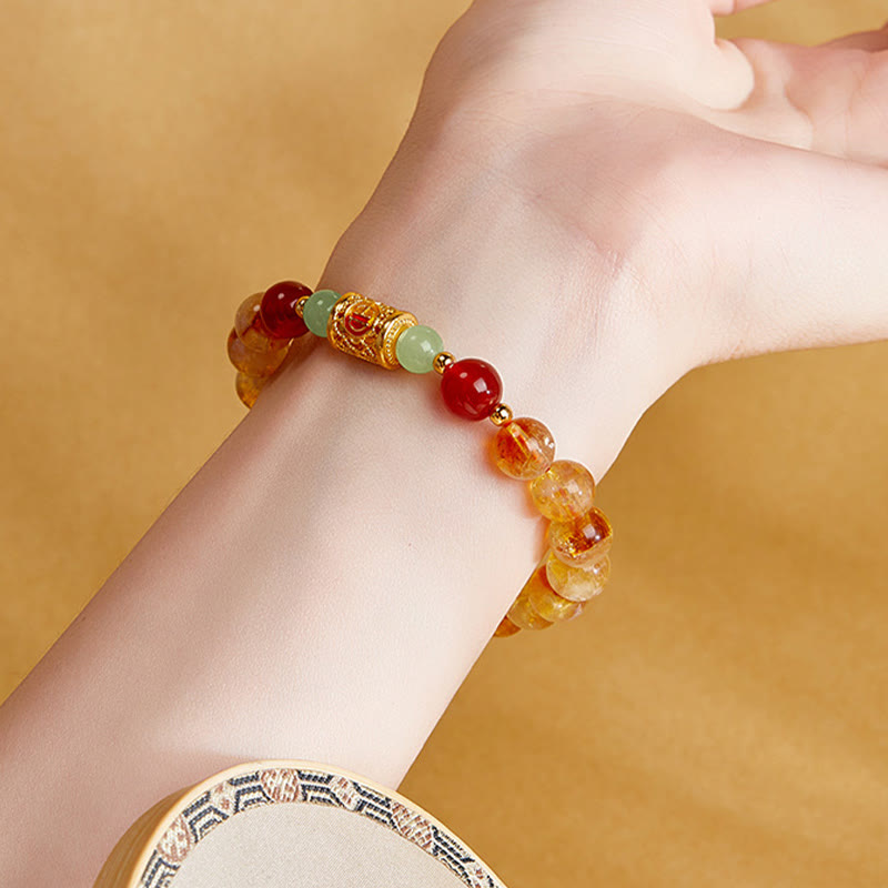 KarmaRipple's 999 Sterling Silver Authentic Citrine Red Agate Hetian Jade Beadwork Protection Bracelet p8