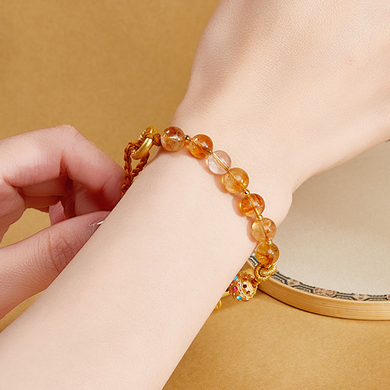 KarmaRipple's 925 Sterling Silver Authentic Citrine Ivory Gemstone Peace Buckle Meaning Fu Character Protection Woven String Bracelet p11
