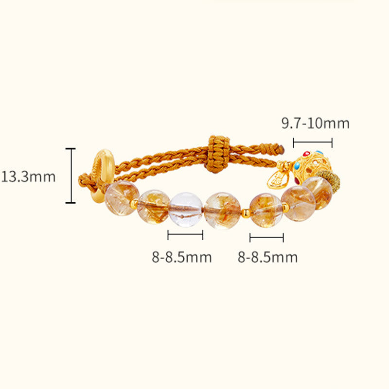KarmaRipple's 925 Sterling Silver Authentic Citrine Ivory Gemstone Peace Buckle Meaning Fu Character Protection Woven String Bracelet p10