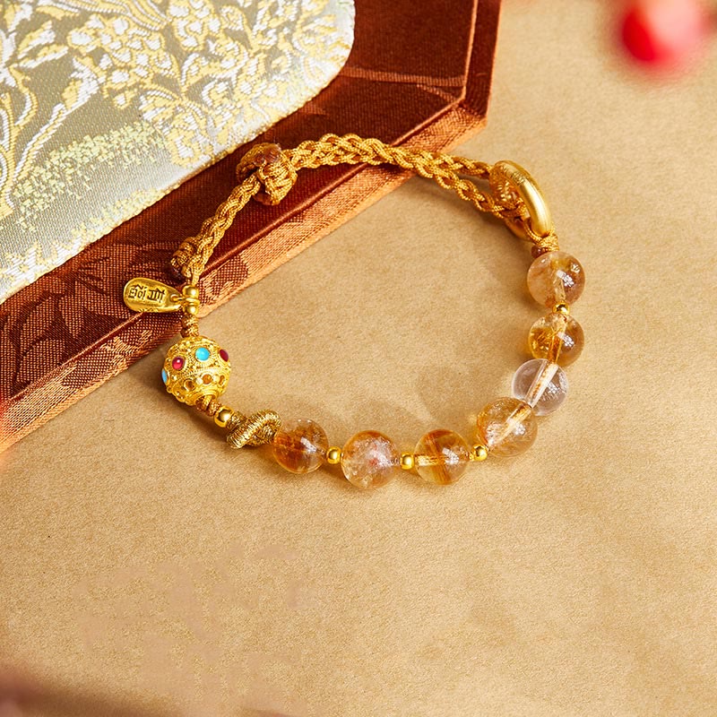 KarmaRipple's 925 Sterling Silver Authentic Citrine Ivory Gemstone Peace Buckle Meaning Fu Character Protection Woven String Bracelet p3