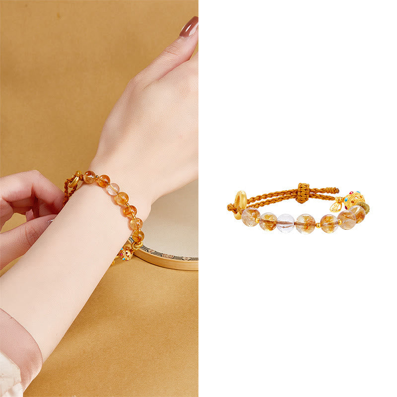 KarmaRipple's 925 Sterling Silver Authentic Citrine Ivory Gemstone Peace Buckle Meaning Fu Character Protection Woven String Bracelet p13