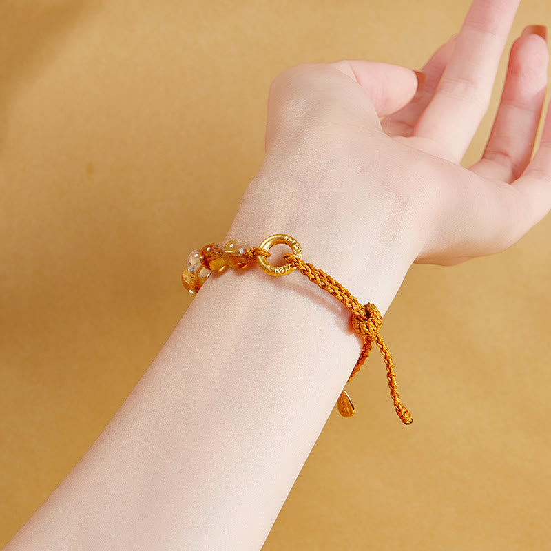 KarmaRipple's 925 Sterling Silver Authentic Citrine Ivory Gemstone Peace Buckle Meaning Fu Character Protection Woven String Bracelet p12