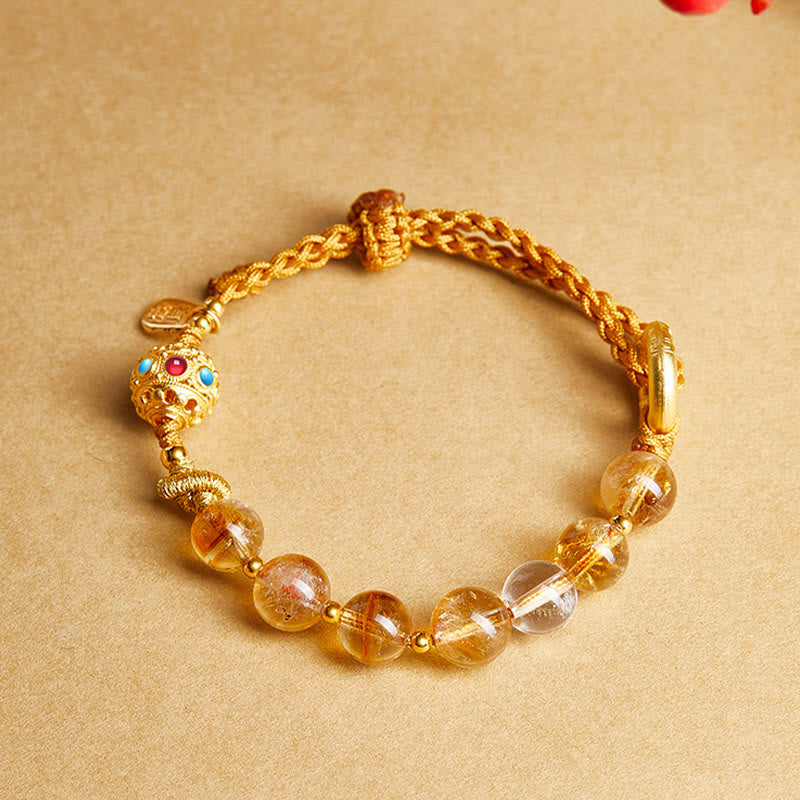 KarmaRipple's 925 Sterling Silver Authentic Citrine Ivory Gemstone Peace Buckle Meaning Fu Character Protection Woven String Bracelet p4