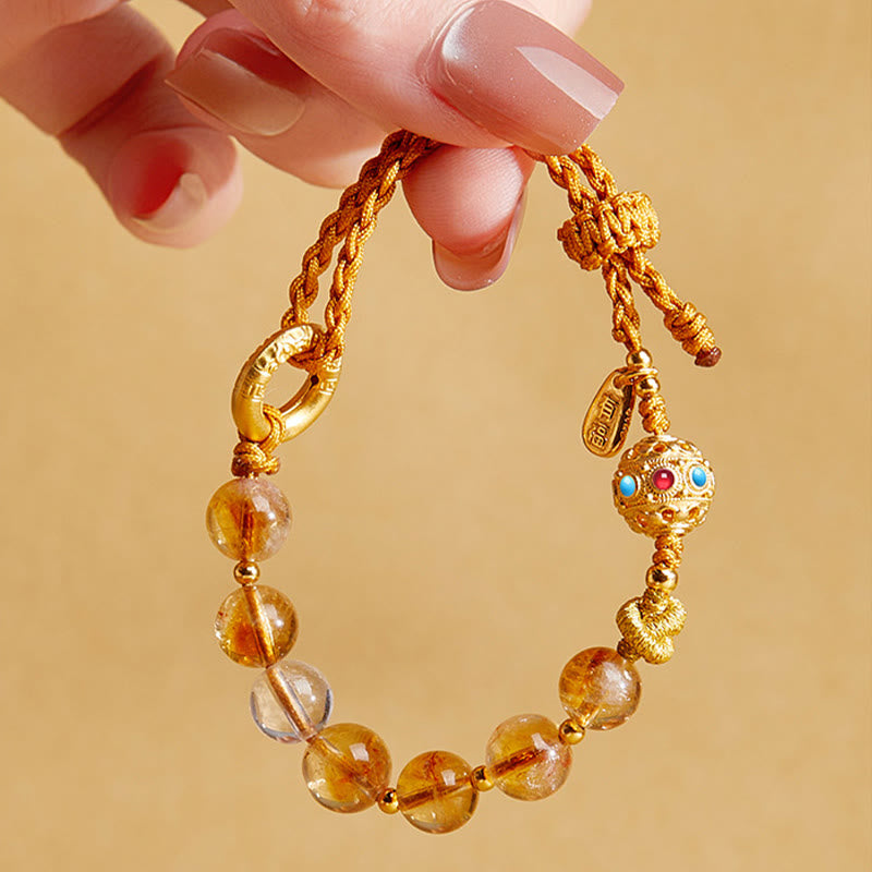 KarmaRipple's 925 Sterling Silver Authentic Citrine Ivory Gemstone Peace Buckle Meaning Fu Character Protection Woven String Bracelet p5